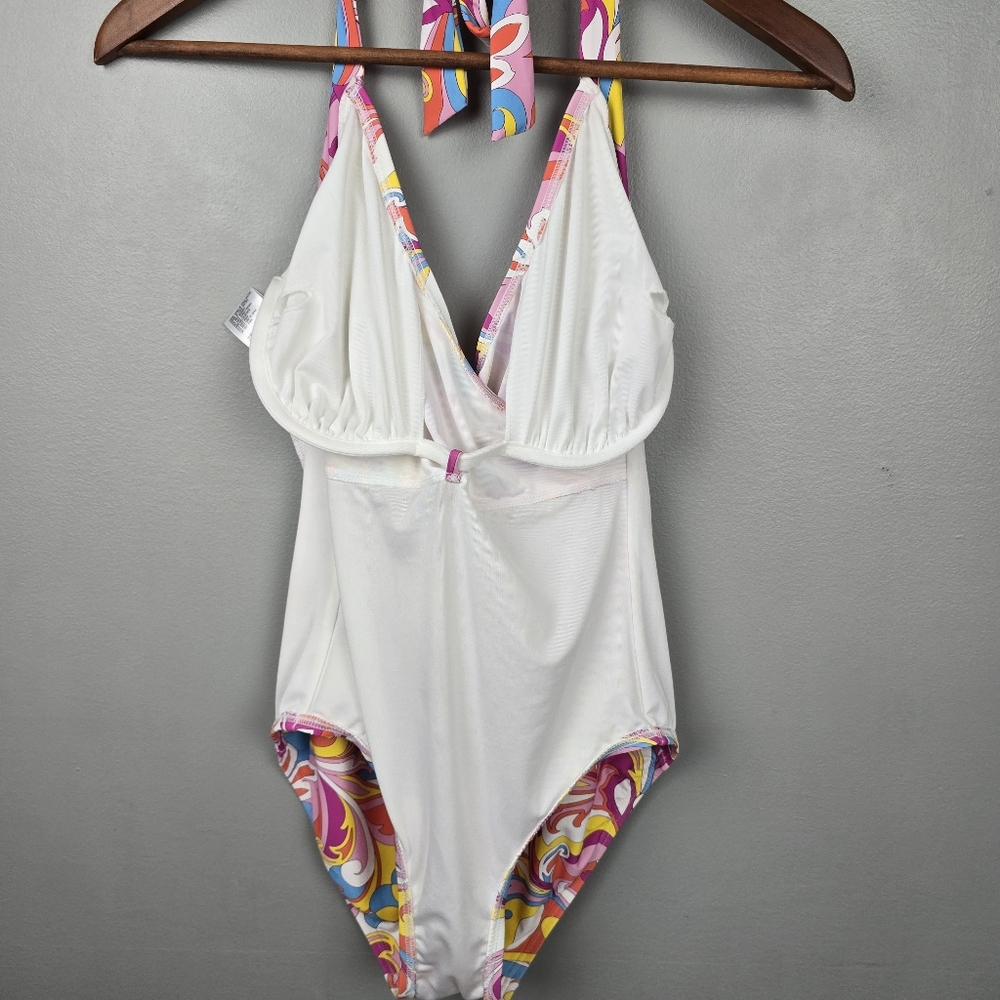 Carmen Marc Valvo Colorful Swirl Halter One-Piece Swimsuit Womens Size 8 - Picture 4 of 10